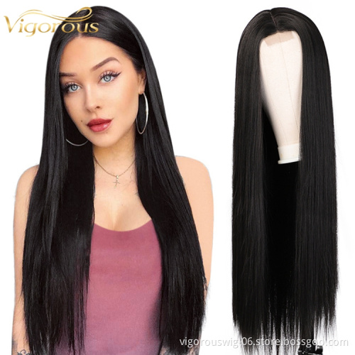 Vigorous 40 Inch Brown Colored Highlight Wig Glueless Lace Front Synthetic Hair Wigs Pre Plucked Straight Wig